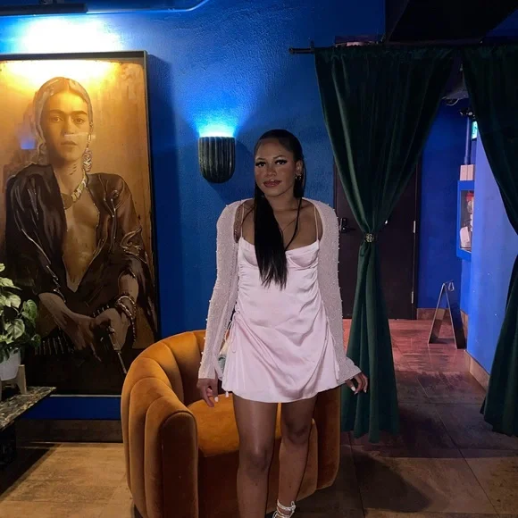 Oh Polly Pink Mini Dress with Sheer Sleeves - Picture 3 of 3